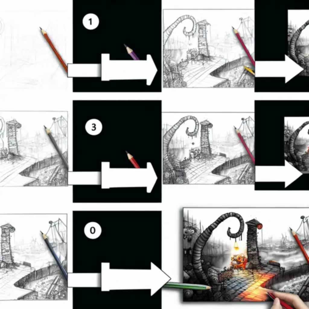 Porównanie szkiców koncepcyjnych i finalnej sceny z gry Machinarium