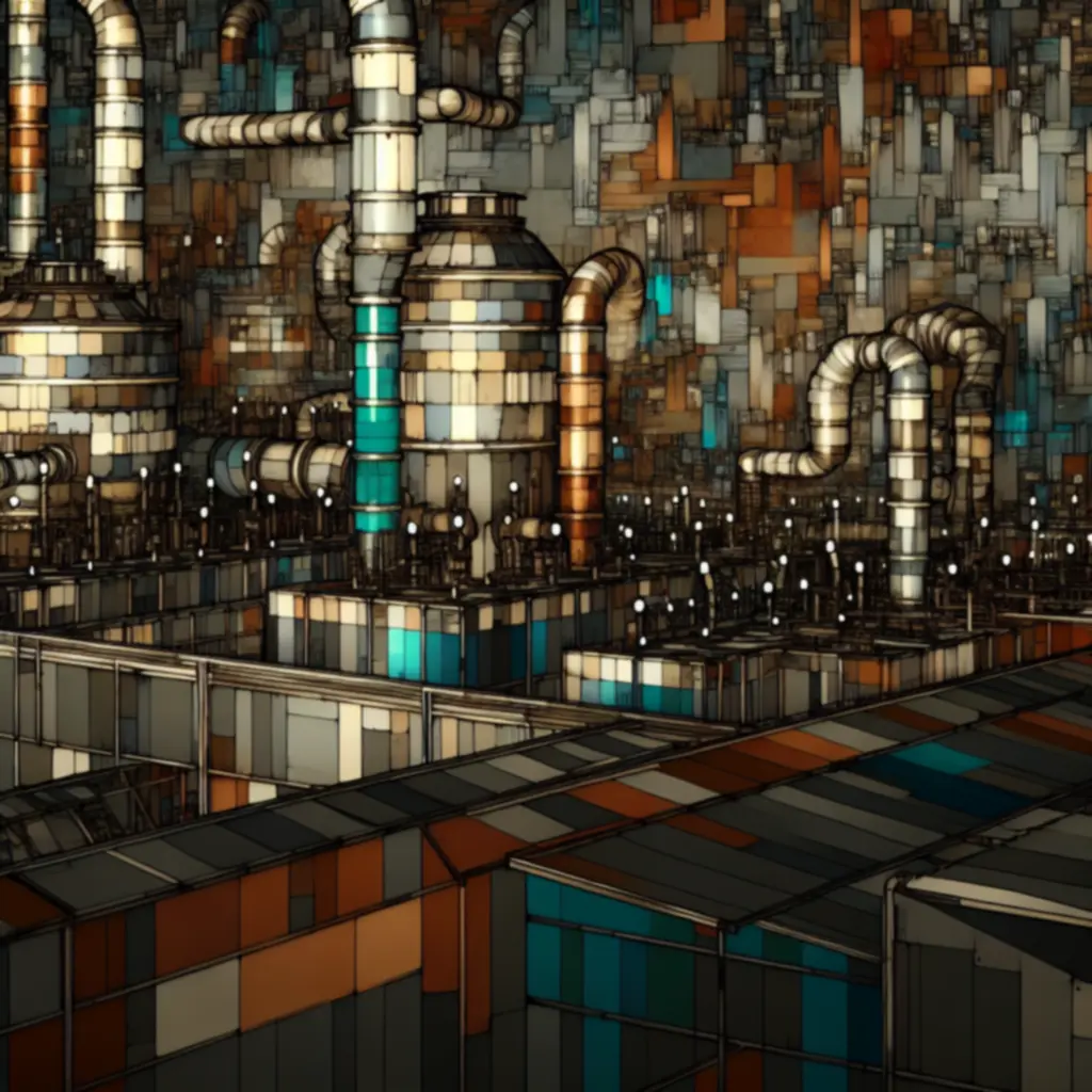 Ręcznie rysowana panorama zardzewiałego, steampunkowego miasta w stylu Machinarium