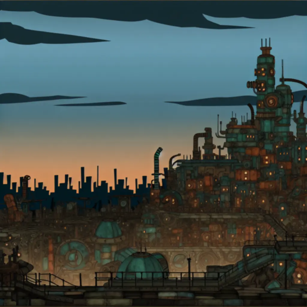 Roboci złoczyńcy z Bractwa Czarnej Czapki porywają Bertę w ciemnej części Machinarium